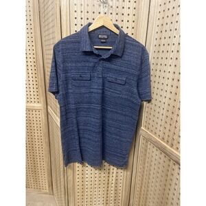 Michael Kors Men Blue Heather Textured Short Sleeve Polo Shirt Large Dual Pocket